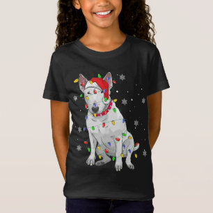 Bull Terrier Santa Sweater Dog Xmas lights Tre T-shirt