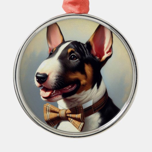 Bull Terrier schilderij portret Metalen Ornament (Voorkant)