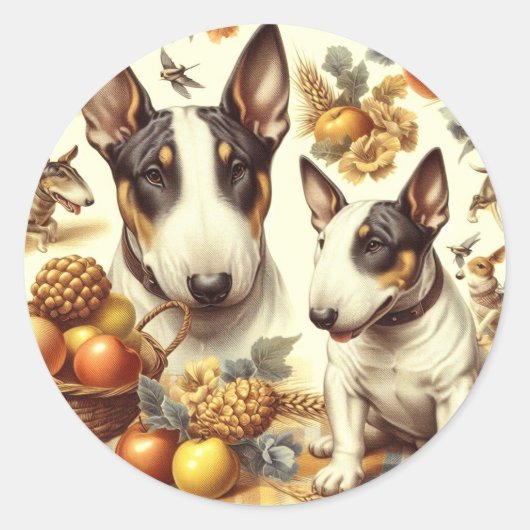  Bull Terrier schilderij Ronde Sticker (Voorkant)