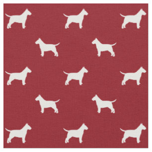 Bull Terrier Silhouettes Pattern Red en White Stof