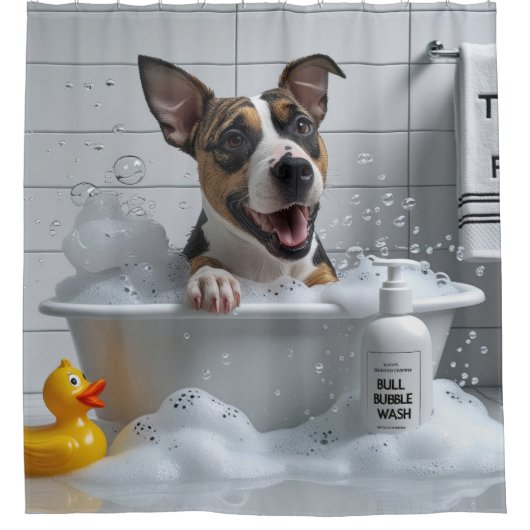 Bull Terrier Sloppy Sleepy Schattige Grappig Douchegordijn (Voorkant)