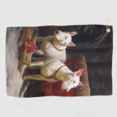 Bull Terrier Snowy Sleigh Kerst Decor Golfhanddoek (Horizontaal)