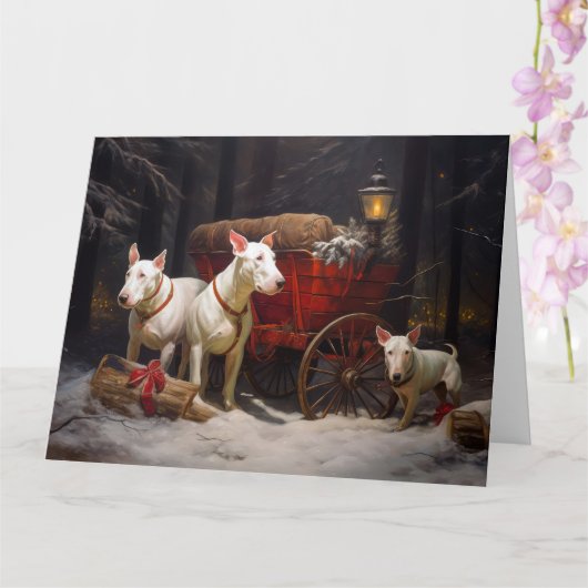 Bull Terrier Snowy Sleigh Kerst Decor Kaart (Orchidee)