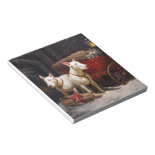 Bull Terrier Snowy Sleigh Kerst Decor Notitieblok (Schuin)