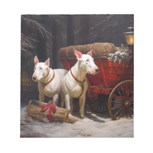 Bull Terrier Snowy Sleigh Kerst Decor Notitieblok (Voorkant)
