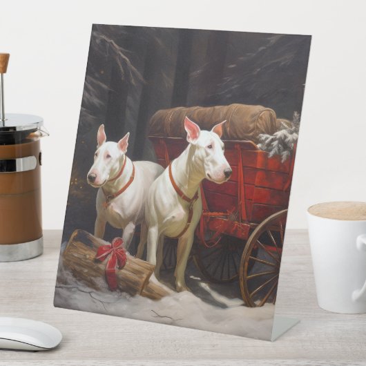 Bull Terrier Snowy Sleigh Kerst Decor Reclamebord Met Voetstuk (Insitu)