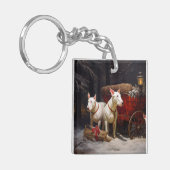 Bull Terrier Snowy Sleigh Kerst Decor Sleutelhanger (Voorkant Links)