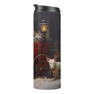 Bull Terrier Snowy Sleigh Kerst Decor Thermosbeker