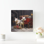Bull Terrier Snowy Sleigh Kerst Decor Vierkante Klok (Huis)