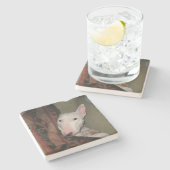 Bull Terrier Snuggled under a Blanket (kleur) Stenen Onderzetter (Zijkant)