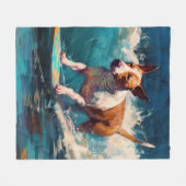 Bull Terrier Strand Surfen Schilderij Fleece Deken (Voorkant (Horizontaal))