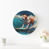 Bull Terrier Strand Surfen Schilderij Grote Klok (Huis)
