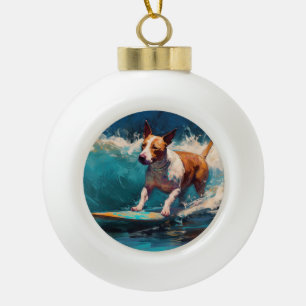 Bull Terrier Strand Surfen Schilderij Keramische Bal Ornament