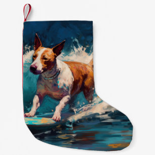 Bull Terrier Strand Surfen Schilderij Kleine Kerstsok