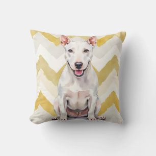 Bull Terrier Watercolor Zigzag Patroon Kunst Kussen