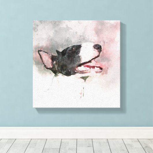 Bull Terrier waterverf schildercanvas Canvas Afdruk (Insitu (Houten vloer))