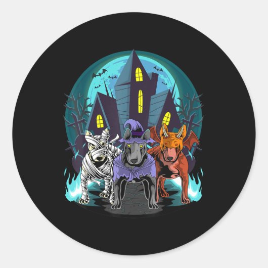 Bull Terriers Mummy Witch Devil Beagle Halloween Ronde Sticker (Voorkant)