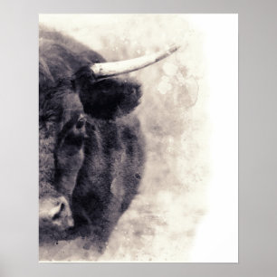 Bull Waterverf Abstracte Art Poster