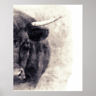 Bull Waterverf Abstracte Art Poster