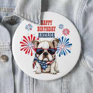 Bulldog 4 juli Gefeliciteerd Amerika Ronde Button 6,0 Cm