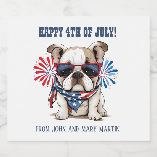 Bulldog 4 juli Onafhankelijkheidsdag Rood Blauw Bier Etiket (Enkel label)