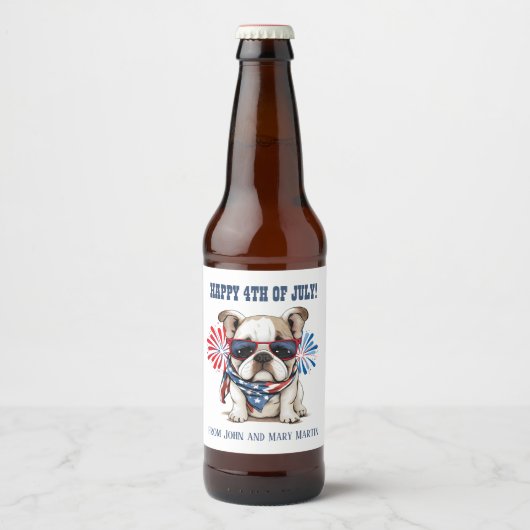 Bulldog 4 juli Onafhankelijkheidsdag Rood Blauw Bier Etiket (Voorkant)