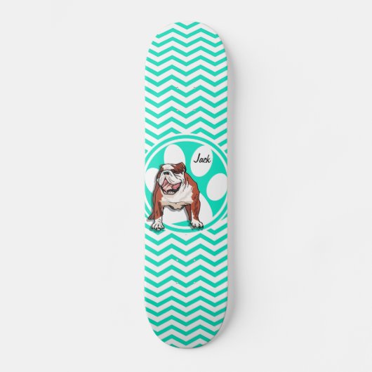 Bulldog; Aqua Green Chevron Skateboard (Voorkant)