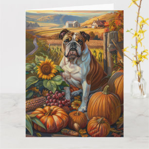 Bulldog Autumn Harvest Thanksgiving Kaart
