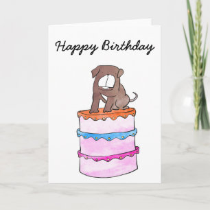 Bulldog avec carte d'anniversaire de gâteau