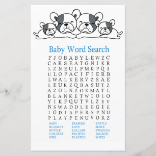 Bulldog Baby shower Word Search Game