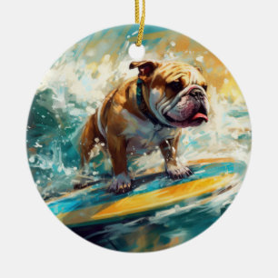 Bulldog Beach Surfschilderkunst Keramisch Ornament