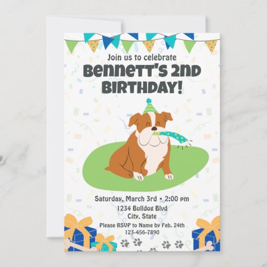 Bulldog Birthday Invitation Kaart (Voorkant)