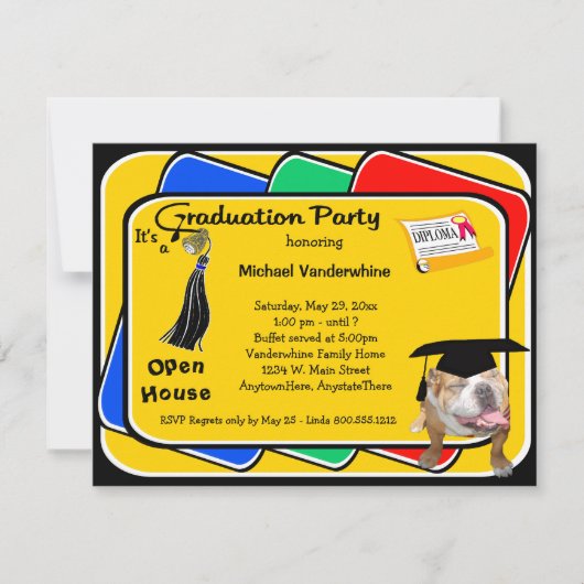 Bulldog Black Afstuderen Growler Party Invite Kaart (Voorkant)