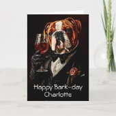 Bulldog, Bow Stropdas & Wine CR8 Aangepaste naam V Kaart (Voorkant)