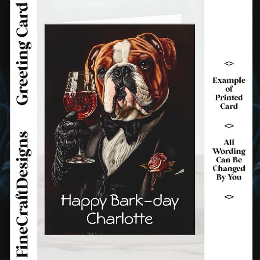 Bulldog, Bow Stropdas & Wine CR8 Aangepaste naam V Kaart