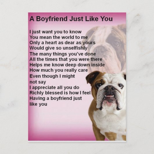 Bulldog Boyvriend Poem Briefkaart (Voorkant)