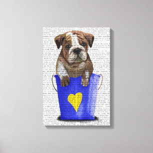 Bulldog Bucket of Love Blue Canvas Afdruk