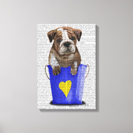 Bulldog Bucket of Love Blue Canvas Afdruk (Voorkant)