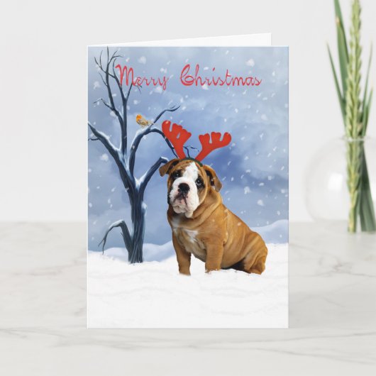bulldog carte de noël - bulldog a renne antl (Devant)