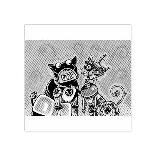 BULLDOG & CAT ROBOTS SCI FI RUBBER STEMPEL (Afrduk)