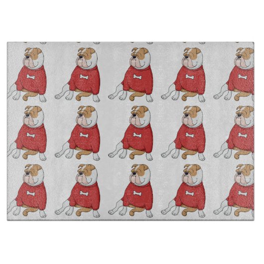 bulldog chillin sweater cartoon snijplank (Voorkant)