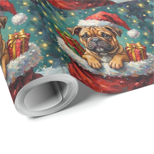 Bulldog Christmas Santa Bag Adventure Cadeaupapier (Rol Hoek)