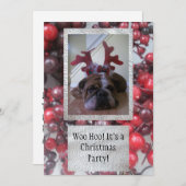 Bulldog comme fête de Noël des rennes Invitations (Devant / Derrière)