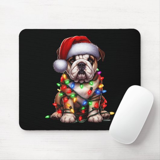 Bulldog Dog Christmas Lights Santa Hat Dog Lover P Muismat (Met muis)