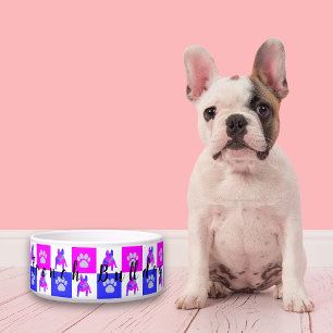 Bulldog Dog & Paw Hot Pink & Blue Pet Bowl Voerbakje