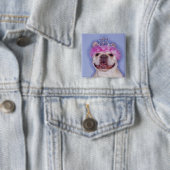 Bulldog draagt tiara vierkante button 5,1 cm (In situ)