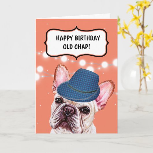 Bulldog dragen plaid pet Britse oude chap humor Kaart (Gele Bloem)