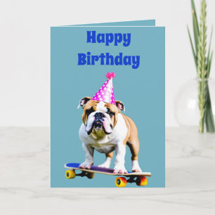Bulldog Dragen van een Pet op een Skateboard Kaart