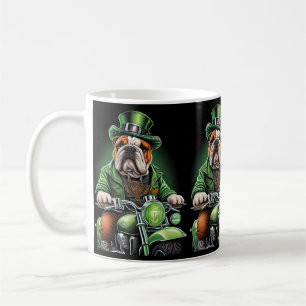 Bulldog Driving Bike St. Patrick's Day Koffiemok