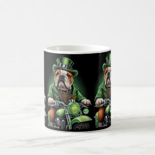 Bulldog Driving Bike St. Patrick's Day Koffiemok